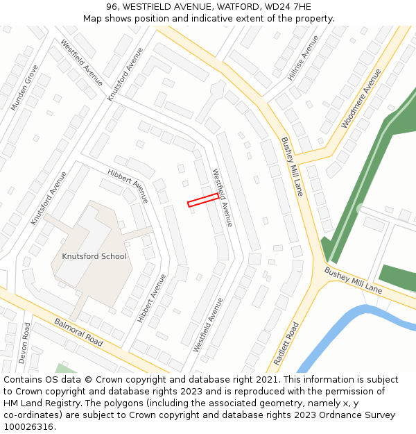 96, WESTFIELD AVENUE, WATFORD, WD24 7HE: Location map and indicative extent of plot