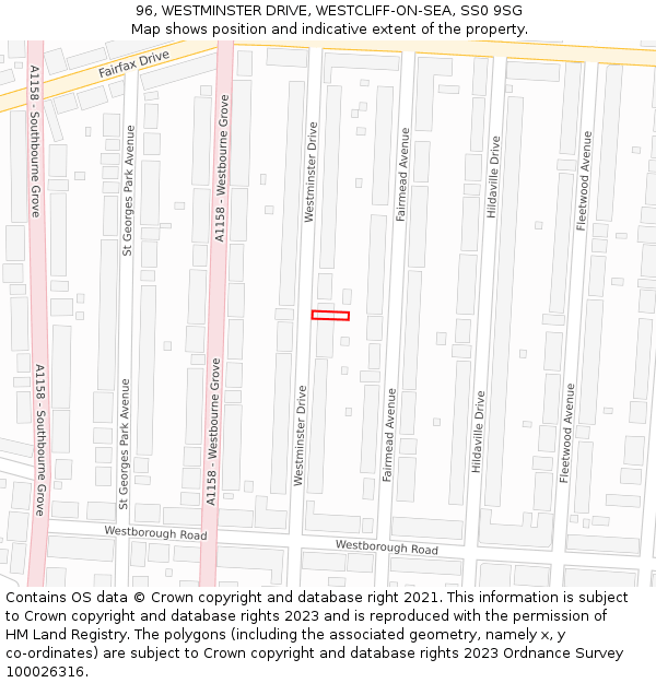 96, WESTMINSTER DRIVE, WESTCLIFF-ON-SEA, SS0 9SG: Location map and indicative extent of plot