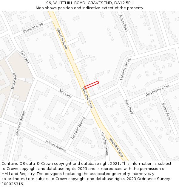 96, WHITEHILL ROAD, GRAVESEND, DA12 5PH: Location map and indicative extent of plot