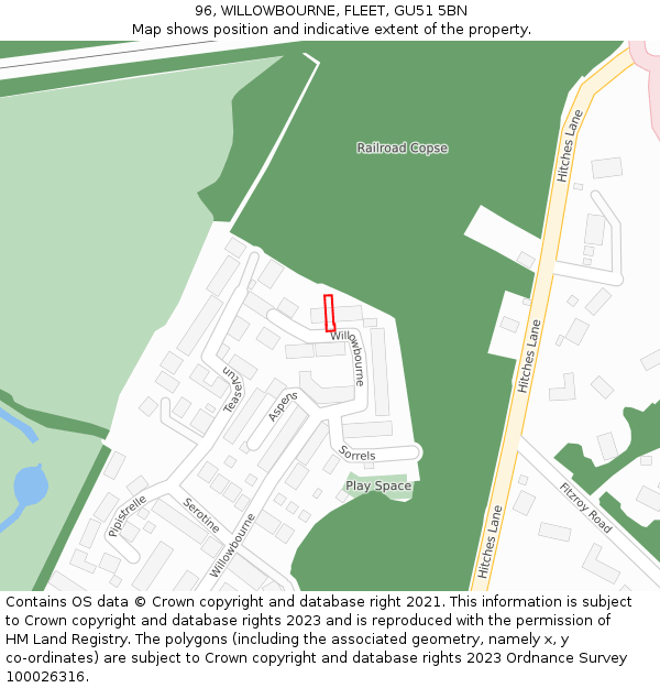 96, WILLOWBOURNE, FLEET, GU51 5BN: Location map and indicative extent of plot