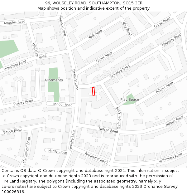 96, WOLSELEY ROAD, SOUTHAMPTON, SO15 3ER: Location map and indicative extent of plot