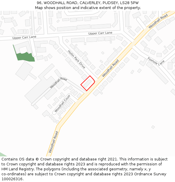 96, WOODHALL ROAD, CALVERLEY, PUDSEY, LS28 5PW: Location map and indicative extent of plot