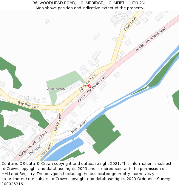 96, WOODHEAD ROAD, HOLMBRIDGE, HOLMFIRTH, HD9 2NL: Location map and indicative extent of plot