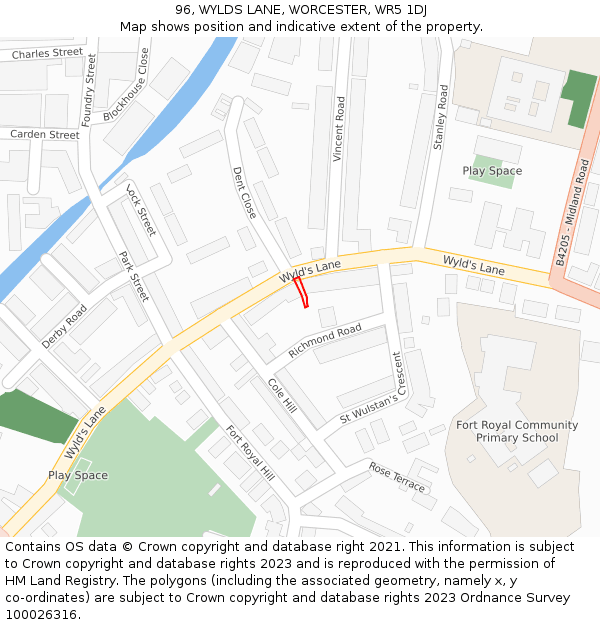 96, WYLDS LANE, WORCESTER, WR5 1DJ: Location map and indicative extent of plot
