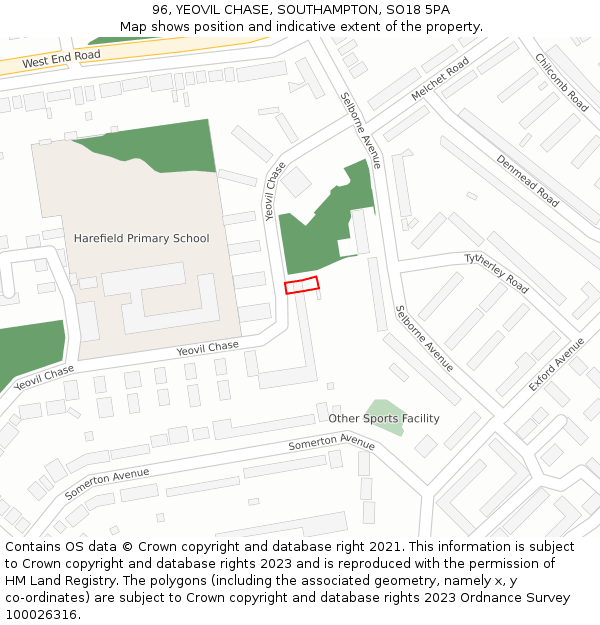 96, YEOVIL CHASE, SOUTHAMPTON, SO18 5PA: Location map and indicative extent of plot
