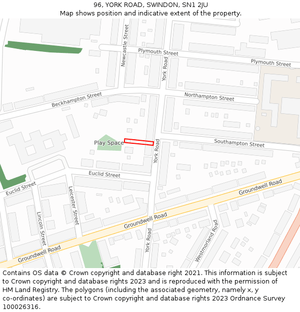 96, YORK ROAD, SWINDON, SN1 2JU: Location map and indicative extent of plot