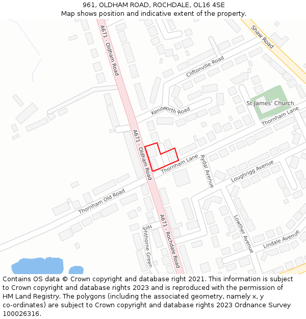 961, OLDHAM ROAD, ROCHDALE, OL16 4SE: Location map and indicative extent of plot