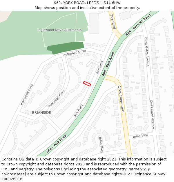 961, YORK ROAD, LEEDS, LS14 6HW: Location map and indicative extent of plot