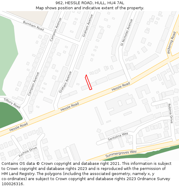 962, HESSLE ROAD, HULL, HU4 7AL: Location map and indicative extent of plot