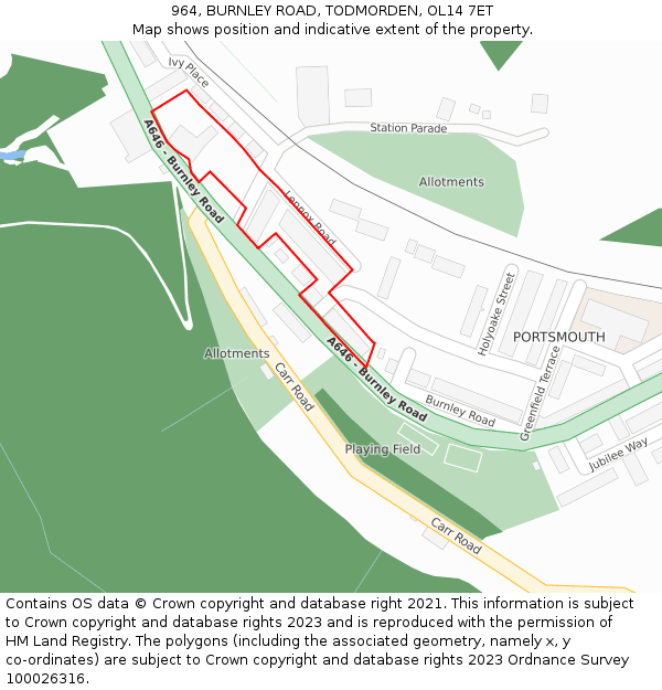 964, BURNLEY ROAD, TODMORDEN, OL14 7ET: Location map and indicative extent of plot