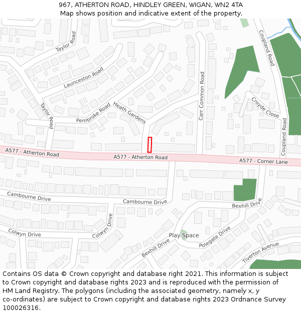 967, ATHERTON ROAD, HINDLEY GREEN, WIGAN, WN2 4TA: Location map and indicative extent of plot