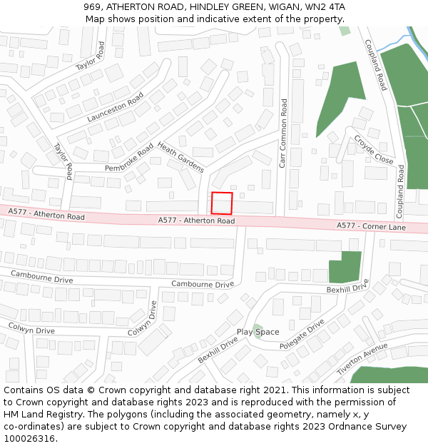 969, ATHERTON ROAD, HINDLEY GREEN, WIGAN, WN2 4TA: Location map and indicative extent of plot