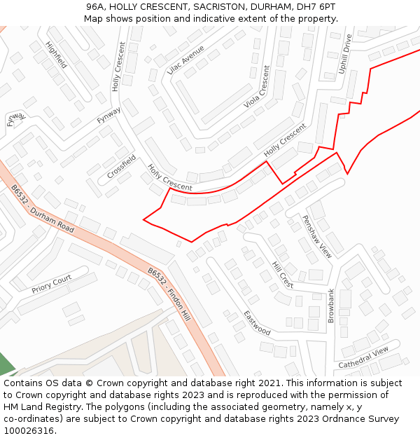96A, HOLLY CRESCENT, SACRISTON, DURHAM, DH7 6PT: Location map and indicative extent of plot