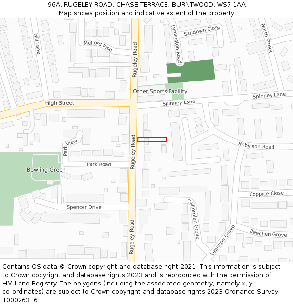 96A, RUGELEY ROAD, CHASE TERRACE, BURNTWOOD, WS7 1AA: Location map and indicative extent of plot
