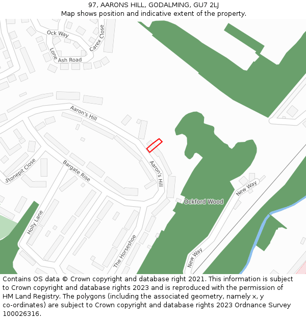 97, AARONS HILL, GODALMING, GU7 2LJ: Location map and indicative extent of plot