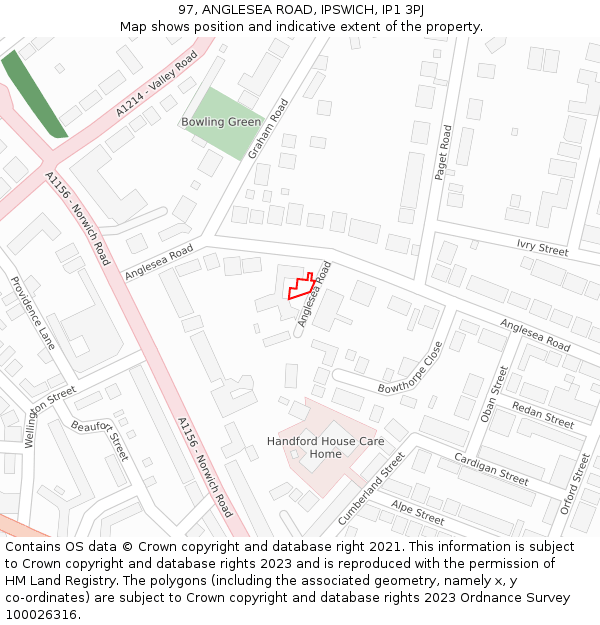 97, ANGLESEA ROAD, IPSWICH, IP1 3PJ: Location map and indicative extent of plot