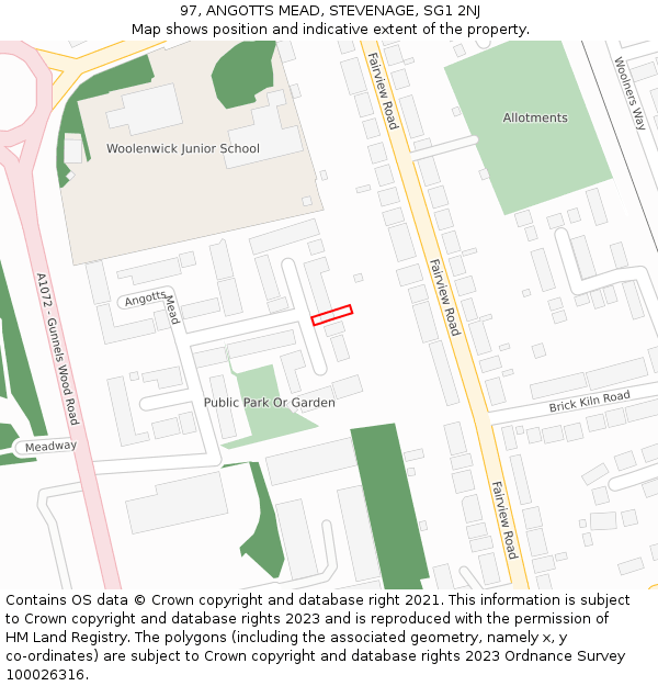 97, ANGOTTS MEAD, STEVENAGE, SG1 2NJ: Location map and indicative extent of plot