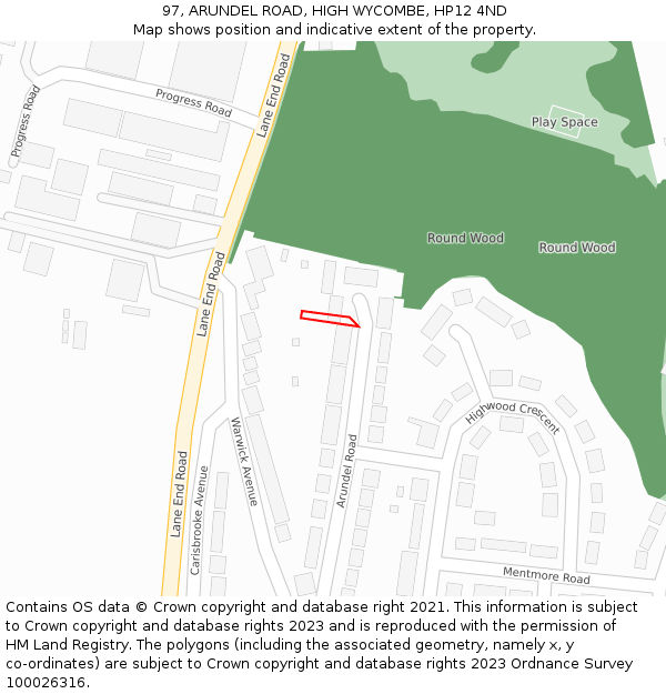 97, ARUNDEL ROAD, HIGH WYCOMBE, HP12 4ND: Location map and indicative extent of plot