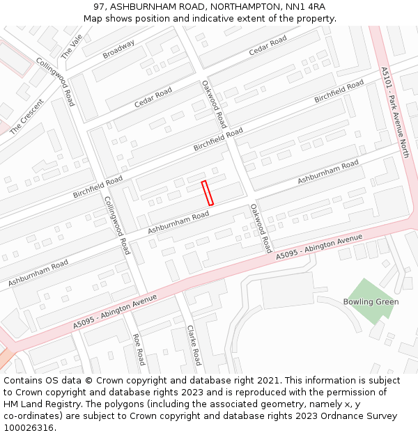 97, ASHBURNHAM ROAD, NORTHAMPTON, NN1 4RA: Location map and indicative extent of plot