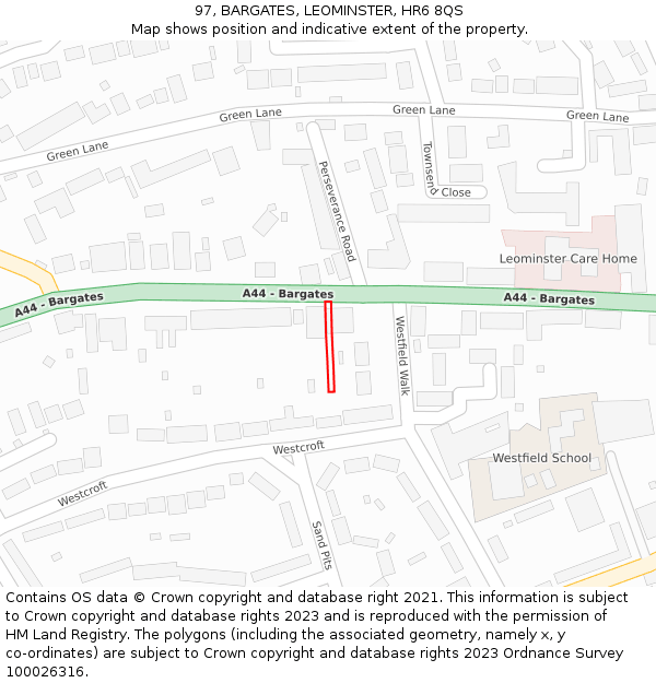 97, BARGATES, LEOMINSTER, HR6 8QS: Location map and indicative extent of plot