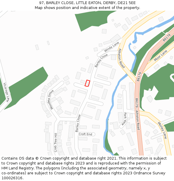97, BARLEY CLOSE, LITTLE EATON, DERBY, DE21 5EE: Location map and indicative extent of plot