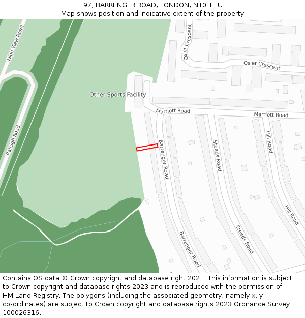 97, BARRENGER ROAD, LONDON, N10 1HU: Location map and indicative extent of plot