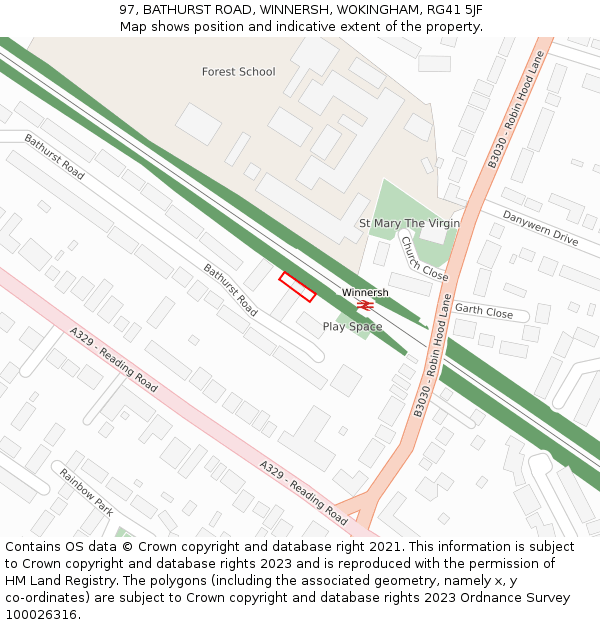 97, BATHURST ROAD, WINNERSH, WOKINGHAM, RG41 5JF: Location map and indicative extent of plot