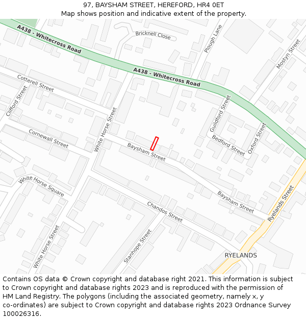 97, BAYSHAM STREET, HEREFORD, HR4 0ET: Location map and indicative extent of plot