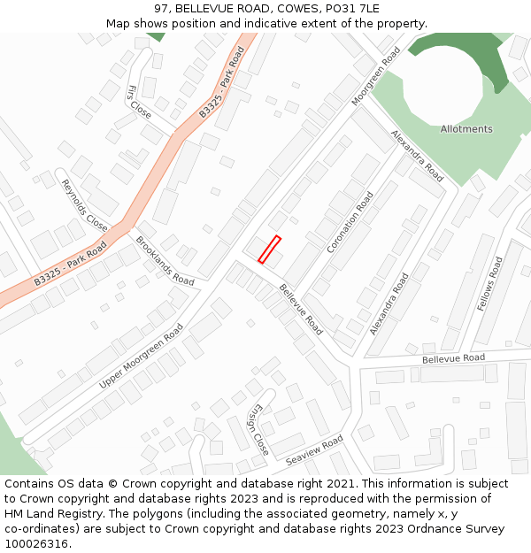 97, BELLEVUE ROAD, COWES, PO31 7LE: Location map and indicative extent of plot