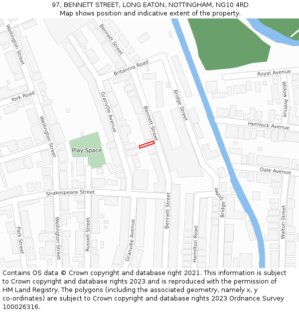 97, BENNETT STREET, LONG EATON, NOTTINGHAM, NG10 4RD: Location map and indicative extent of plot