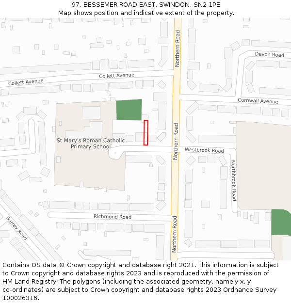 97, BESSEMER ROAD EAST, SWINDON, SN2 1PE: Location map and indicative extent of plot