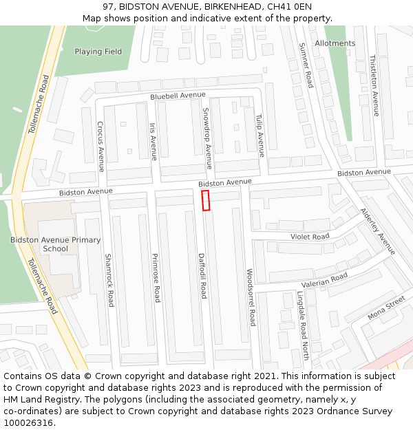 97, BIDSTON AVENUE, BIRKENHEAD, CH41 0EN: Location map and indicative extent of plot
