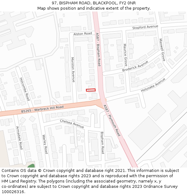 97, BISPHAM ROAD, BLACKPOOL, FY2 0NR: Location map and indicative extent of plot