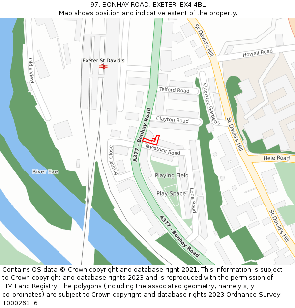 97, BONHAY ROAD, EXETER, EX4 4BL: Location map and indicative extent of plot