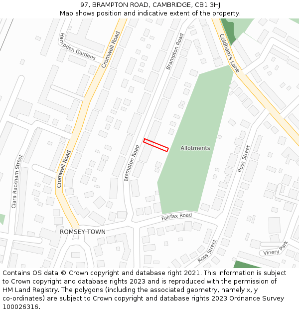 97, BRAMPTON ROAD, CAMBRIDGE, CB1 3HJ: Location map and indicative extent of plot