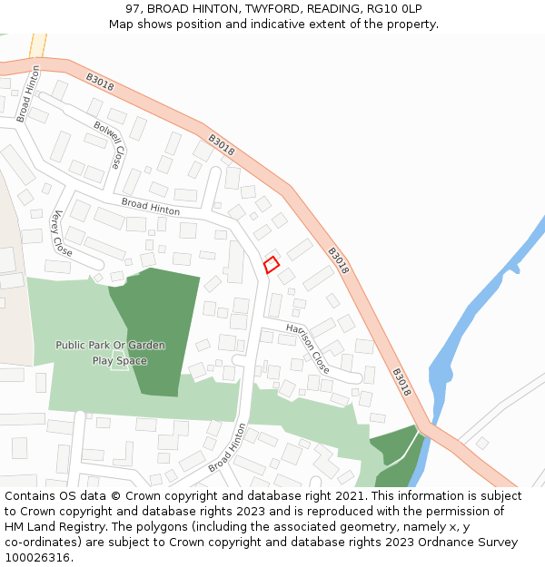 97, BROAD HINTON, TWYFORD, READING, RG10 0LP: Location map and indicative extent of plot