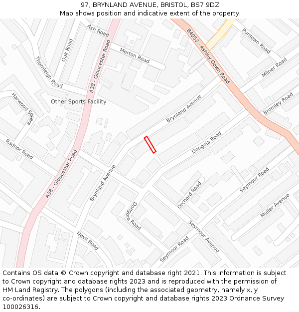 97, BRYNLAND AVENUE, BRISTOL, BS7 9DZ: Location map and indicative extent of plot
