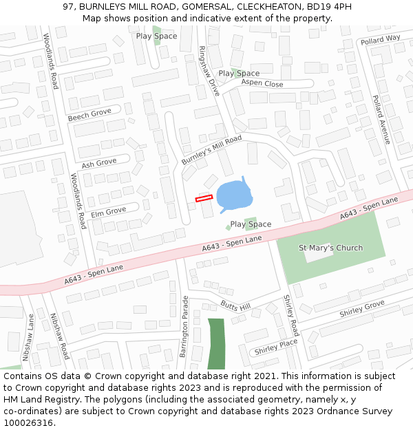 97, BURNLEYS MILL ROAD, GOMERSAL, CLECKHEATON, BD19 4PH: Location map and indicative extent of plot