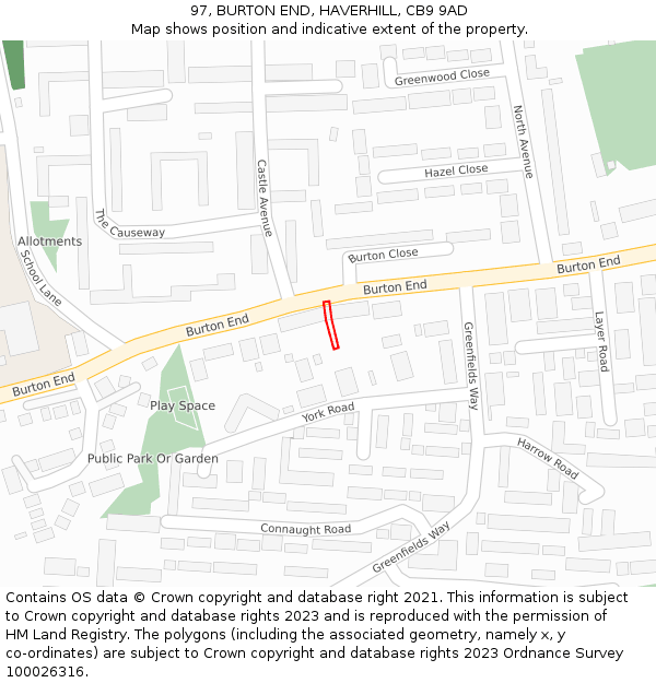 97, BURTON END, HAVERHILL, CB9 9AD: Location map and indicative extent of plot