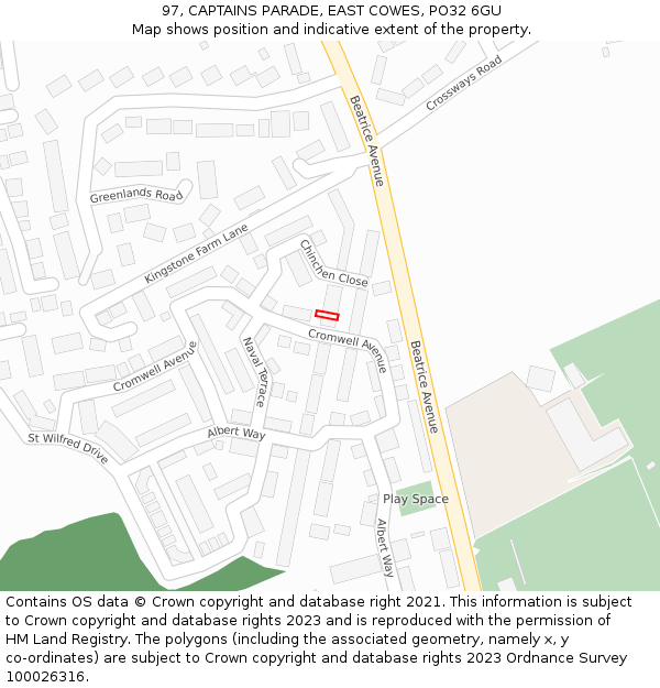 97, CAPTAINS PARADE, EAST COWES, PO32 6GU: Location map and indicative extent of plot