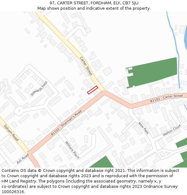 97, CARTER STREET, FORDHAM, ELY, CB7 5JU: Location map and indicative extent of plot