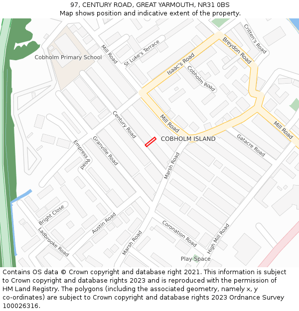97, CENTURY ROAD, GREAT YARMOUTH, NR31 0BS: Location map and indicative extent of plot
