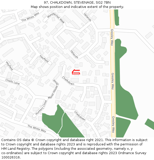 97, CHALKDOWN, STEVENAGE, SG2 7BN: Location map and indicative extent of plot