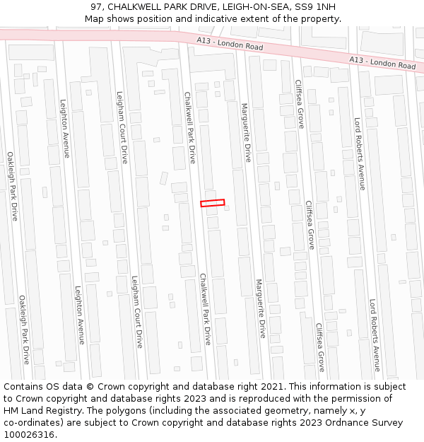 97, CHALKWELL PARK DRIVE, LEIGH-ON-SEA, SS9 1NH: Location map and indicative extent of plot