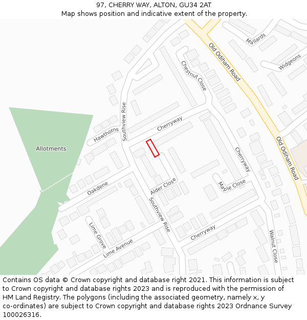 97, CHERRY WAY, ALTON, GU34 2AT: Location map and indicative extent of plot
