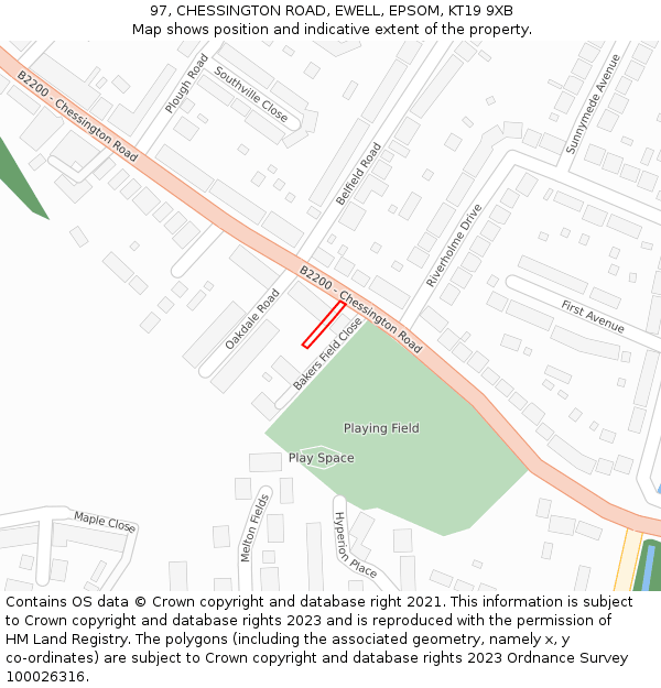 97, CHESSINGTON ROAD, EWELL, EPSOM, KT19 9XB: Location map and indicative extent of plot