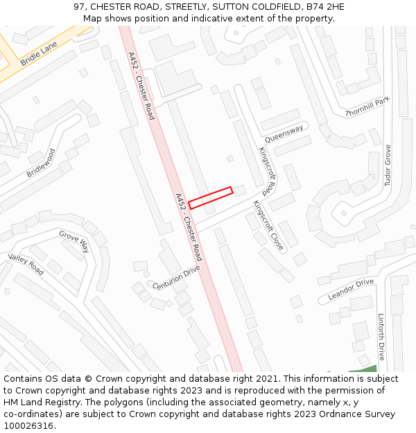 97, CHESTER ROAD, STREETLY, SUTTON COLDFIELD, B74 2HE: Location map and indicative extent of plot