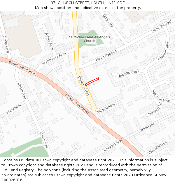 97, CHURCH STREET, LOUTH, LN11 9DE: Location map and indicative extent of plot