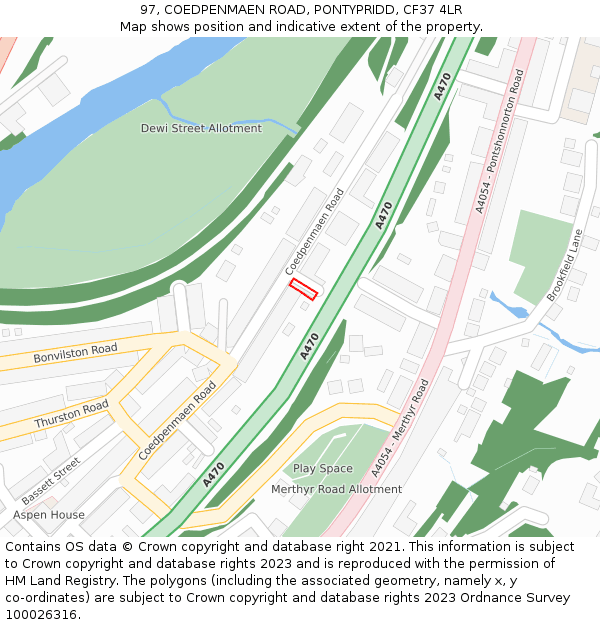 97, COEDPENMAEN ROAD, PONTYPRIDD, CF37 4LR: Location map and indicative extent of plot
