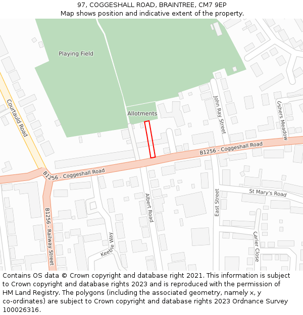 97, COGGESHALL ROAD, BRAINTREE, CM7 9EP: Location map and indicative extent of plot